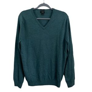 J. Crew 100% Merino Wool Sweater Green V-neck Slim Fit Long Sleeved Mens Sz Lg